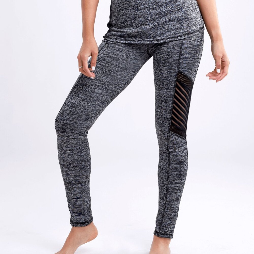 Callisto Collection High-Waisted Leggings with Mesh Panels Grey Small Medium
